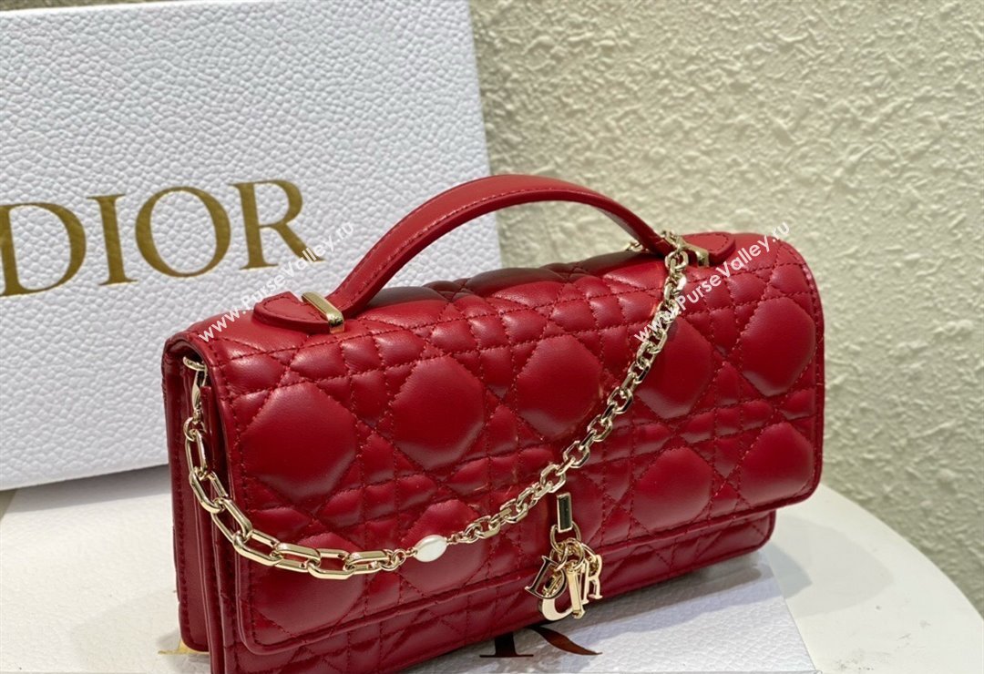 Miss Dior Mini Bag in Cannage Lambskin Red with Removable jewel chain 2024 (XXG-23122009)
