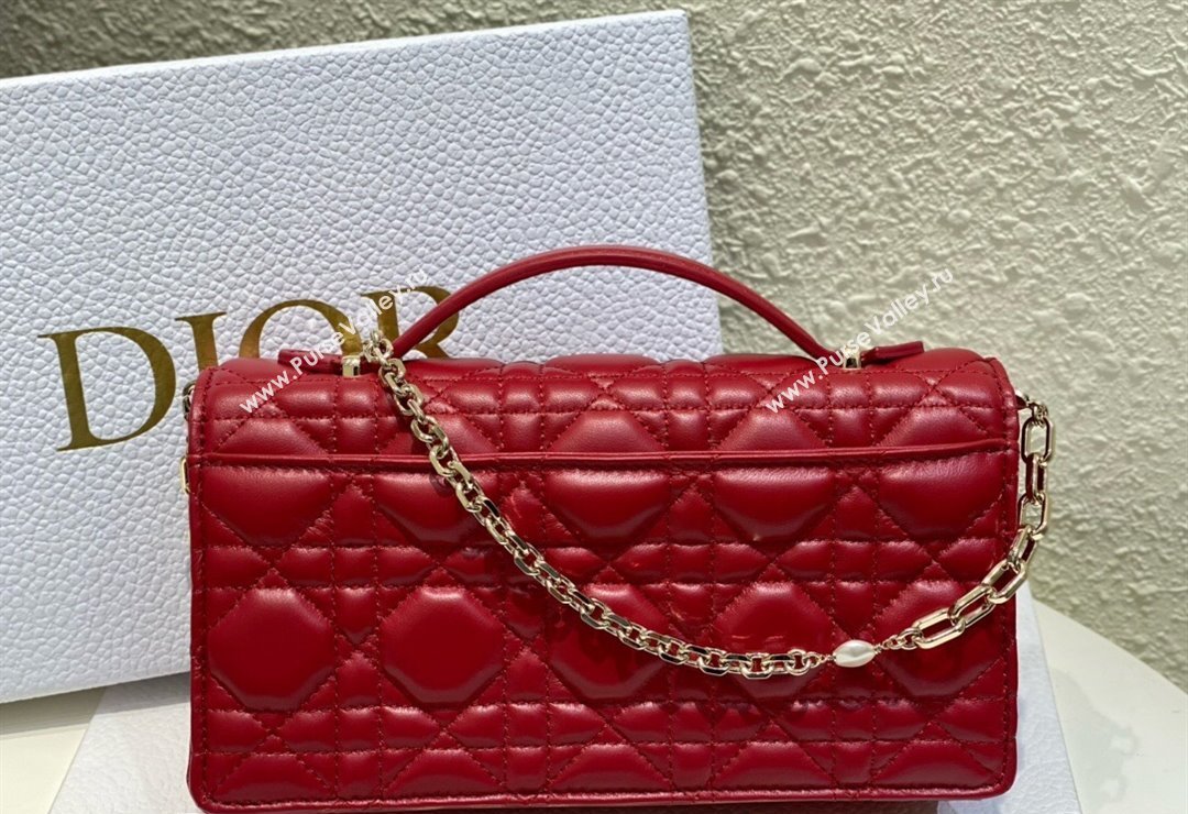 Miss Dior Mini Bag in Cannage Lambskin Red with Removable jewel chain 2024 (XXG-23122009)