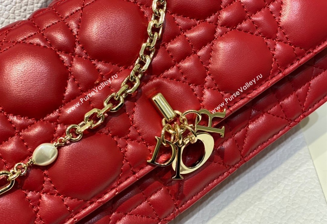 Miss Dior Mini Bag in Cannage Lambskin Red with Removable jewel chain 2024 (XXG-23122009)