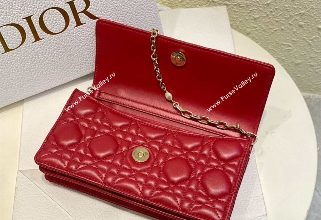 Miss Dior Mini Bag in Cannage Lambskin Red with Removable jewel chain 2024 (XXG-23122009)