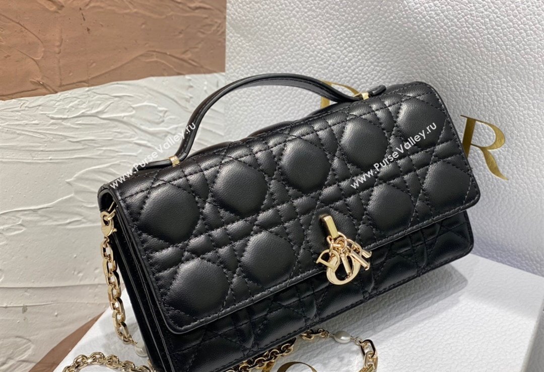 Miss Dior Mini Bag in Cannage Lambskin Black with Removable jewel chain 2024 (XXG-23122010)