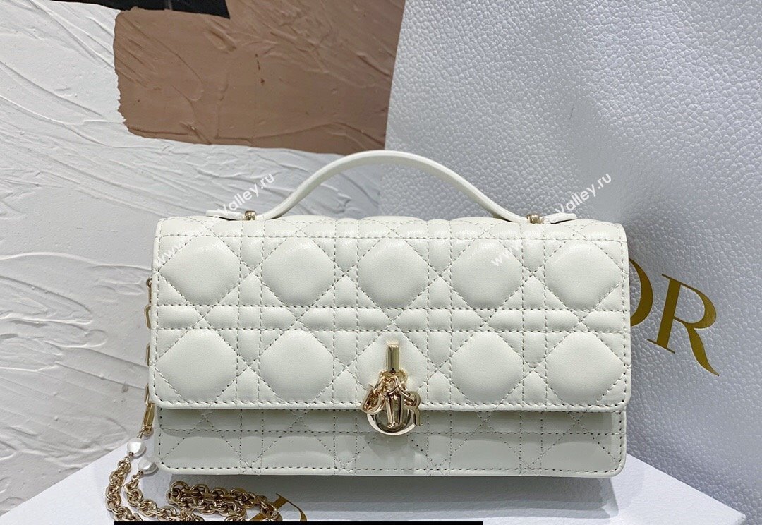 Miss Dior Mini Bag in Cannage Lambskin White with Removable jewel chain 2024 (XXG-23122011)