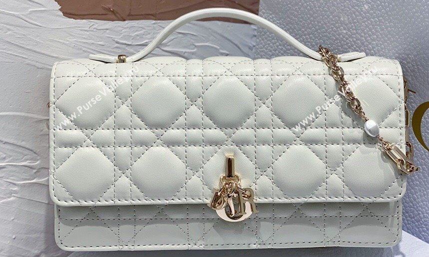Miss Dior Mini Bag in Cannage Lambskin White with Removable jewel chain 2024 (XXG-23122011)