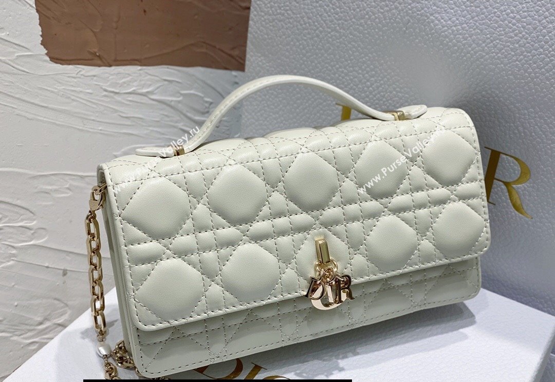 Miss Dior Mini Bag in Cannage Lambskin White with Removable jewel chain 2024 (XXG-23122011)