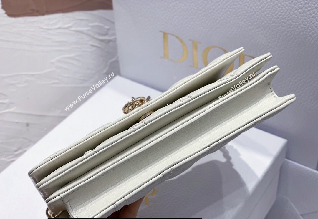 Miss Dior Mini Bag in Cannage Lambskin White with Removable jewel chain 2024 (XXG-23122011)