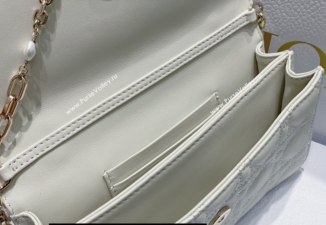 Miss Dior Mini Bag in Cannage Lambskin White with Removable jewel chain 2024 (XXG-23122011)