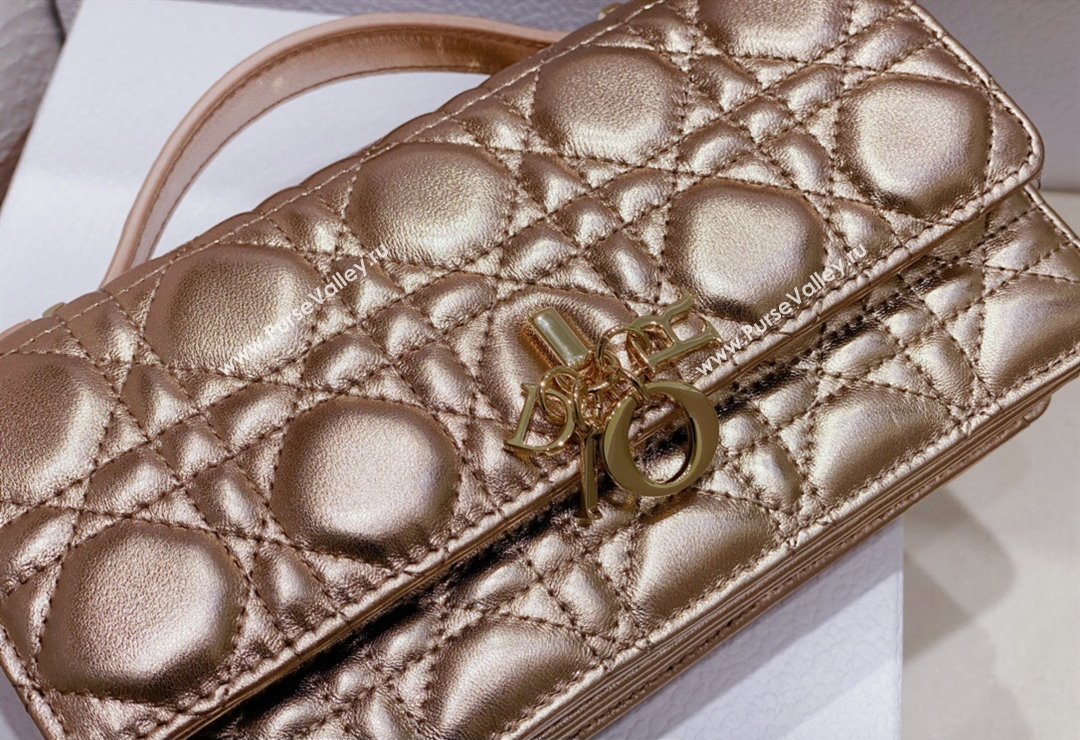 Miss Dior Mini Bag in Cannage Lambskin Iridescent Metallic Gold-Tone with Removable jewel chain 2024 (XXG-23122014)