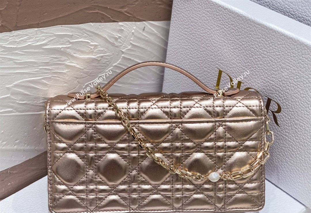 Miss Dior Mini Bag in Cannage Lambskin Iridescent Metallic Gold-Tone with Removable jewel chain 2024 (XXG-23122014)