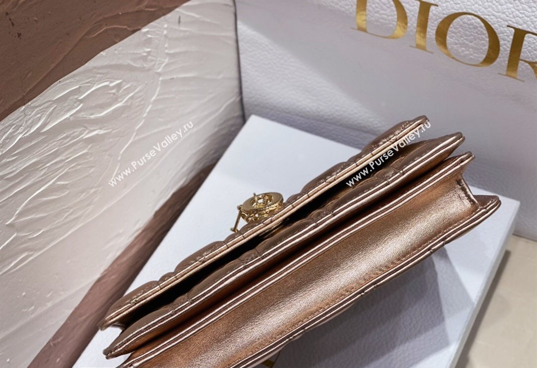 Miss Dior Mini Bag in Cannage Lambskin Iridescent Metallic Gold-Tone with Removable jewel chain 2024 (XXG-23122014)