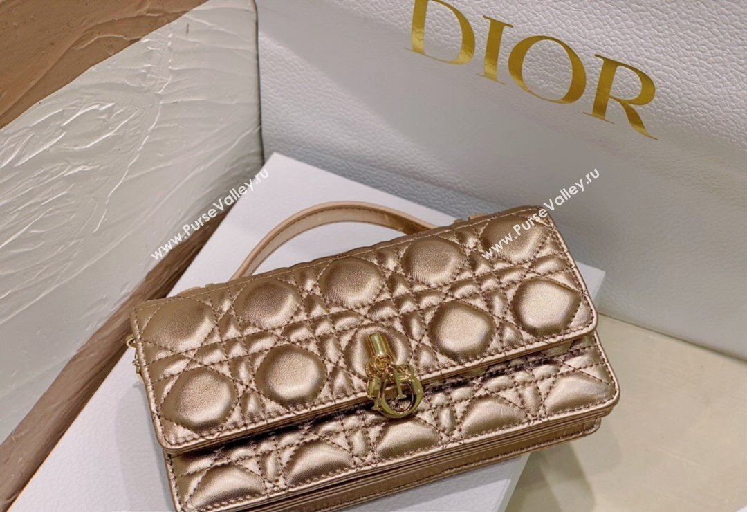 Miss Dior Mini Bag in Cannage Lambskin Iridescent Metallic Gold-Tone with Removable jewel chain 2024 (XXG-23122014)