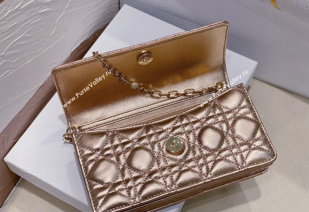 Miss Dior Mini Bag in Cannage Lambskin Iridescent Metallic Gold-Tone with Removable jewel chain 2024 (XXG-23122014)