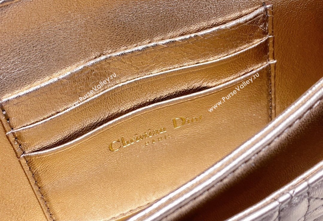Miss Dior Mini Bag in Cannage Lambskin Iridescent Metallic Gold-Tone with Removable jewel chain 2024 (XXG-23122014)