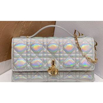 Miss Dior Mini Bag in Cannage Lambskin Iridescent Metallic Silver with Removable jewel chain 2024 (XXG-23122015)