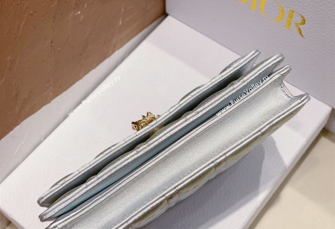 Miss Dior Mini Bag in Cannage Lambskin Iridescent Metallic Silver with Removable jewel chain 2024 (XXG-23122015)