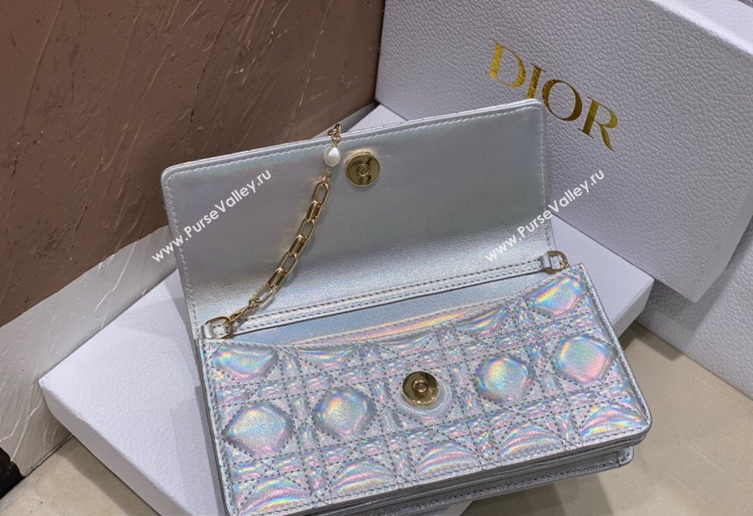 Miss Dior Mini Bag in Cannage Lambskin Iridescent Metallic Silver with Removable jewel chain 2024 (XXG-23122015)