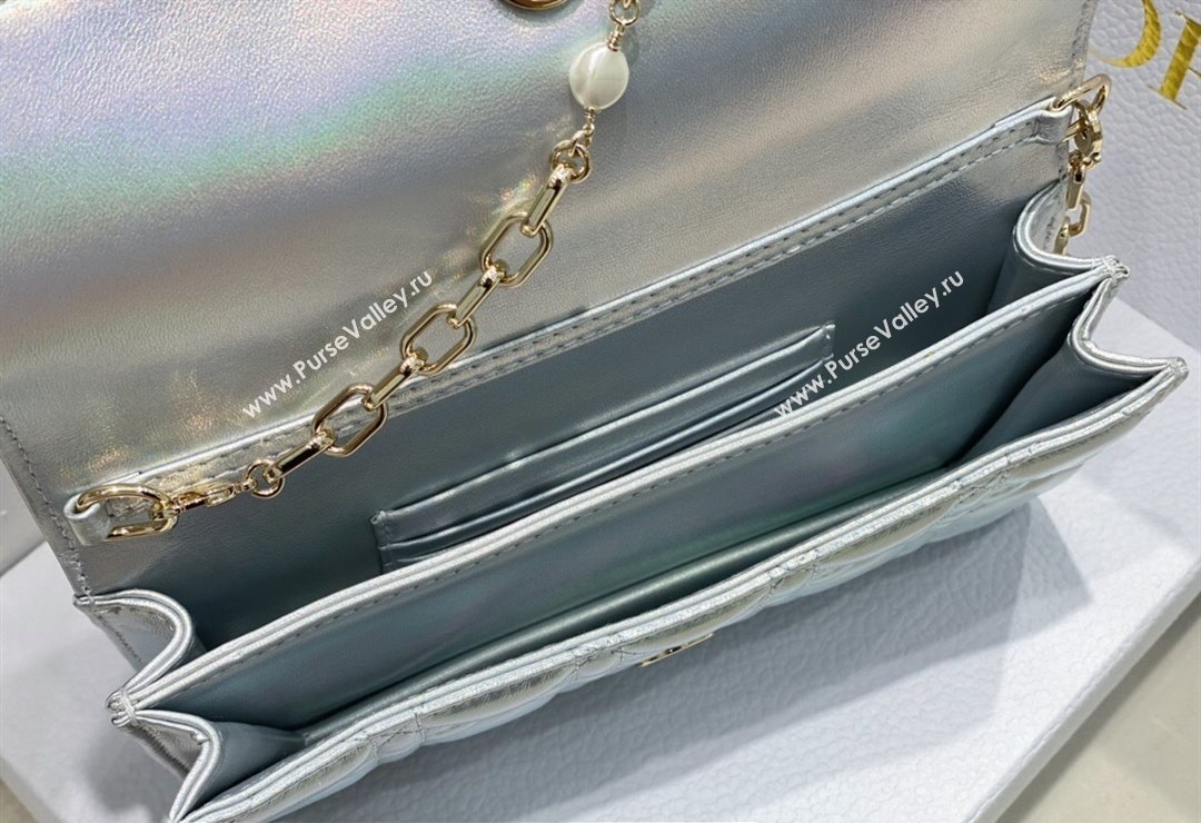 Miss Dior Mini Bag in Cannage Lambskin Iridescent Metallic Silver with Removable jewel chain 2024 (XXG-23122015)