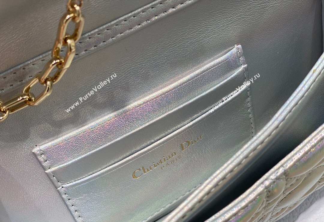 Miss Dior Mini Bag in Cannage Lambskin Iridescent Metallic Silver with Removable jewel chain 2024 (XXG-23122015)