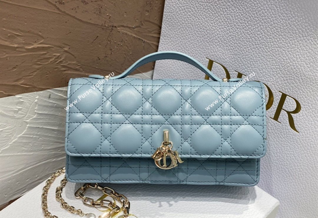 Miss Dior Mini Bag in Cannage Lambskin Cloud Blue with Removable jewel chain 2024 (XXG-23122012)
