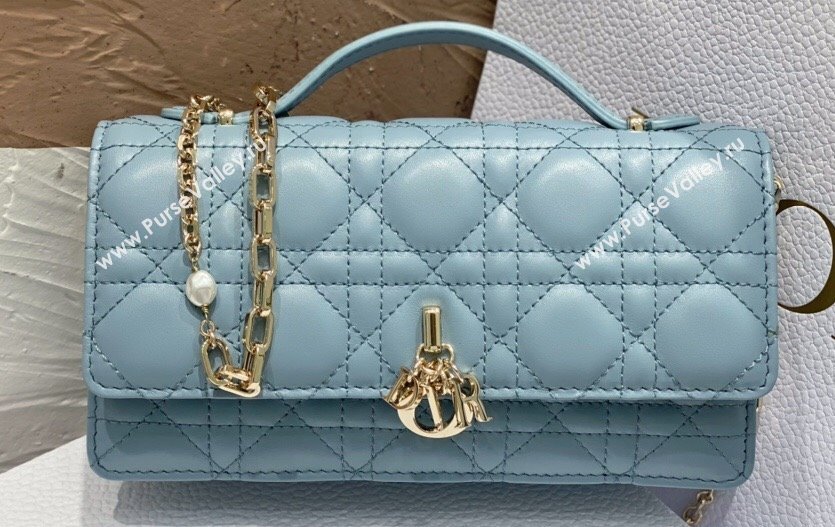 Miss Dior Mini Bag in Cannage Lambskin Cloud Blue with Removable jewel chain 2024 (XXG-23122012)