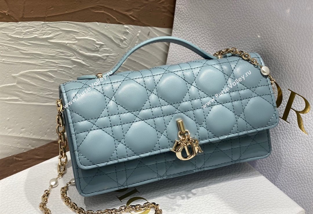 Miss Dior Mini Bag in Cannage Lambskin Cloud Blue with Removable jewel chain 2024 (XXG-23122012)