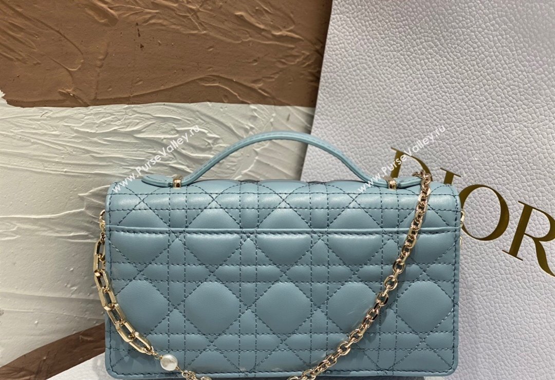 Miss Dior Mini Bag in Cannage Lambskin Cloud Blue with Removable jewel chain 2024 (XXG-23122012)