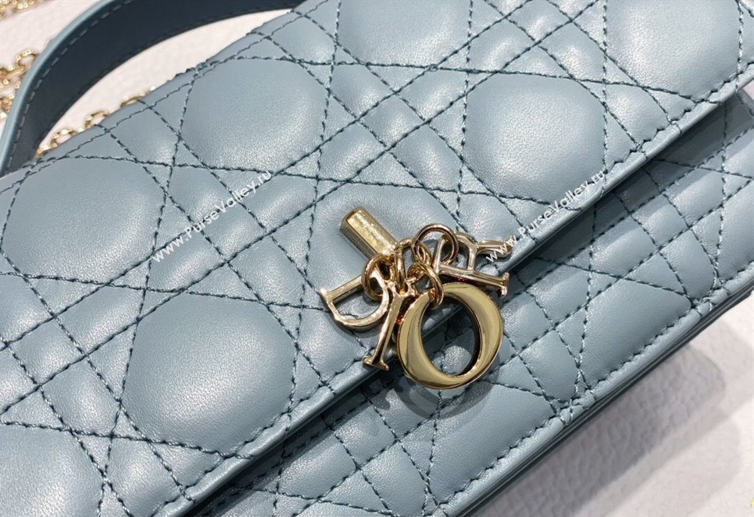 Miss Dior Mini Bag in Cannage Lambskin Cloud Blue with Removable jewel chain 2024 (XXG-23122012)