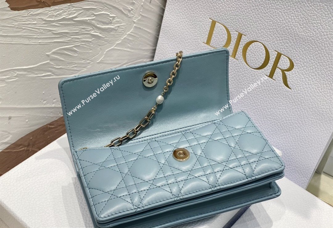 Miss Dior Mini Bag in Cannage Lambskin Cloud Blue with Removable jewel chain 2024 (XXG-23122012)