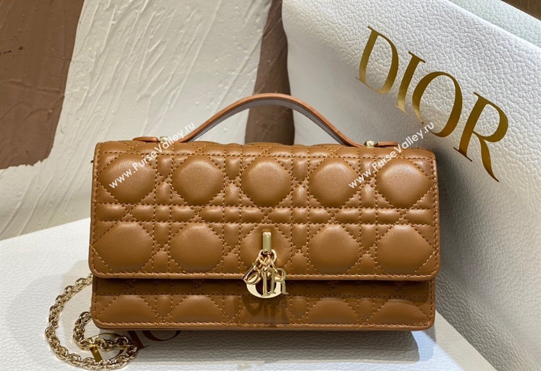 Miss Dior Mini Bag in Cannage Lambskin Brown with Removable jewel chain 2024 (XXG-23122013)