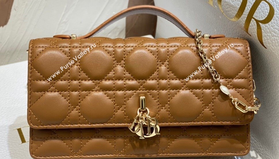 Miss Dior Mini Bag in Cannage Lambskin Brown with Removable jewel chain 2024 (XXG-23122013)
