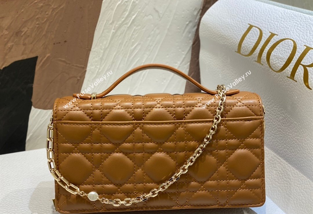 Miss Dior Mini Bag in Cannage Lambskin Brown with Removable jewel chain 2024 (XXG-23122013)