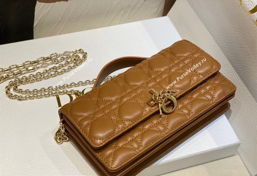 Miss Dior Mini Bag in Cannage Lambskin Brown with Removable jewel chain 2024 (XXG-23122013)