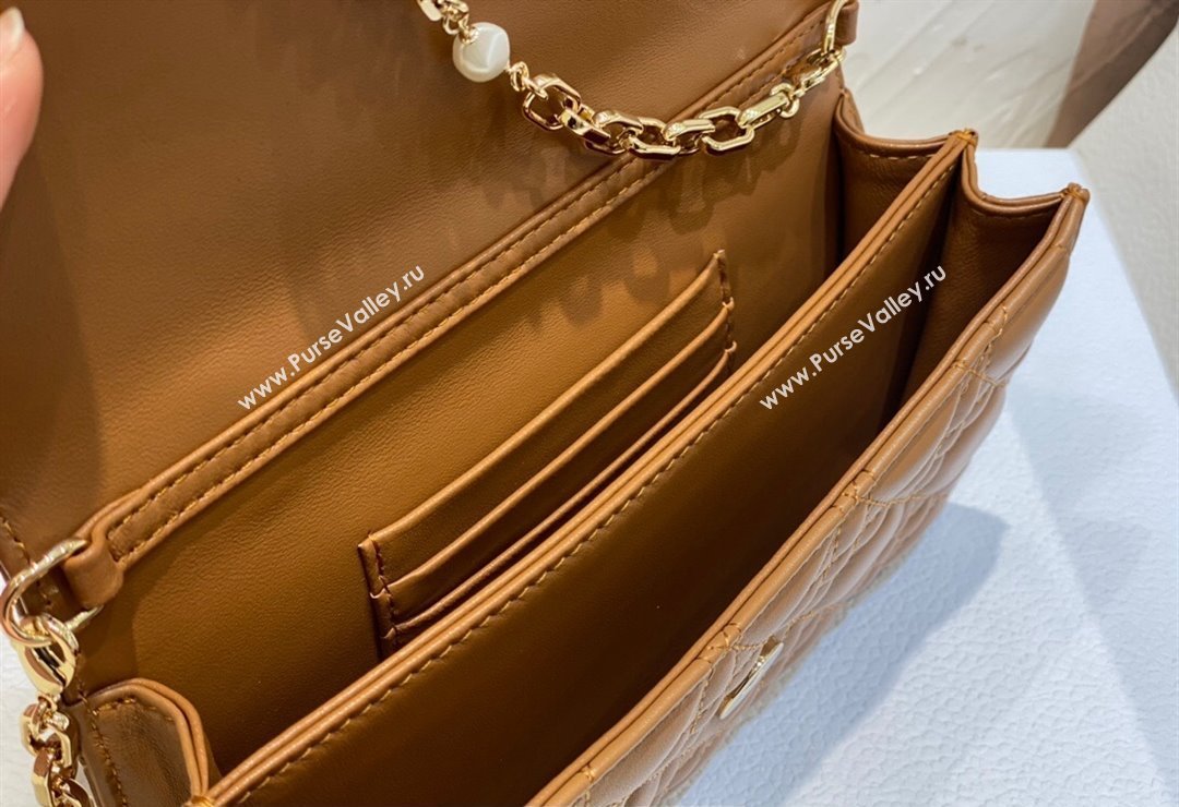 Miss Dior Mini Bag in Cannage Lambskin Brown with Removable jewel chain 2024 (XXG-23122013)