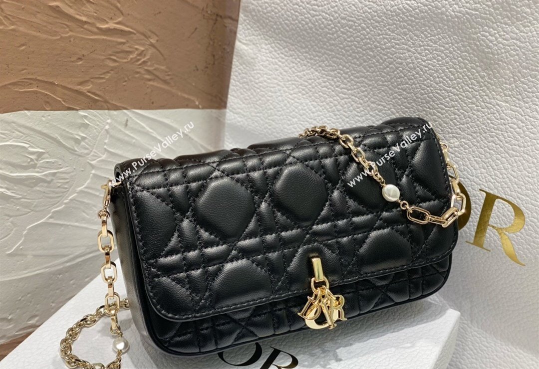 Lady Dior Phone Pouch Bag in Cannage Lambskin Black with Removable jewel chain 2024 (XXG-23122016)