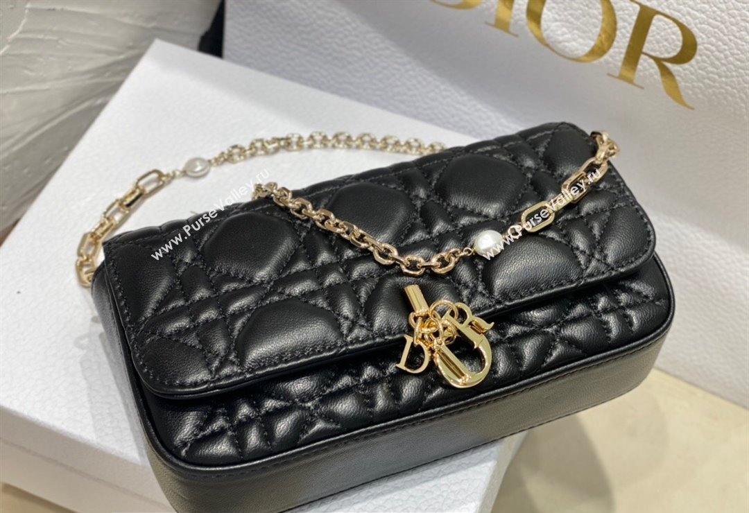 Lady Dior Phone Pouch Bag in Cannage Lambskin Black with Removable jewel chain 2024 (XXG-23122016)