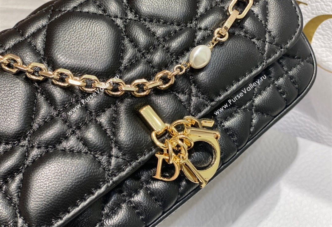 Lady Dior Phone Pouch Bag in Cannage Lambskin Black with Removable jewel chain 2024 (XXG-23122016)