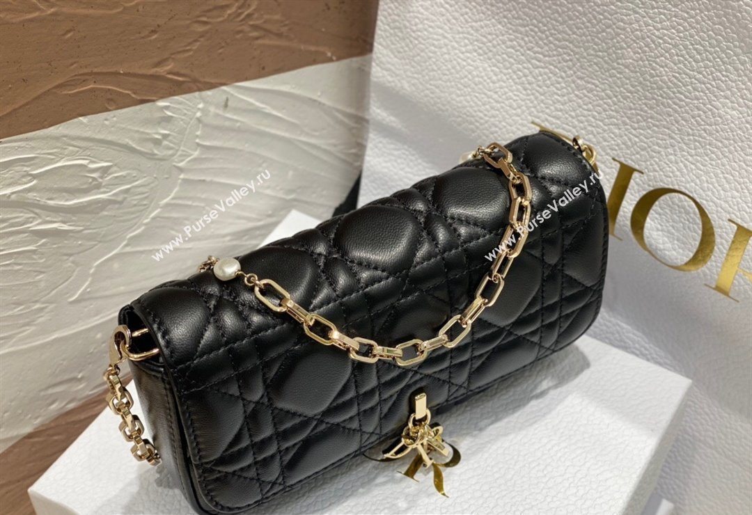 Lady Dior Phone Pouch Bag in Cannage Lambskin Black with Removable jewel chain 2024 (XXG-23122016)