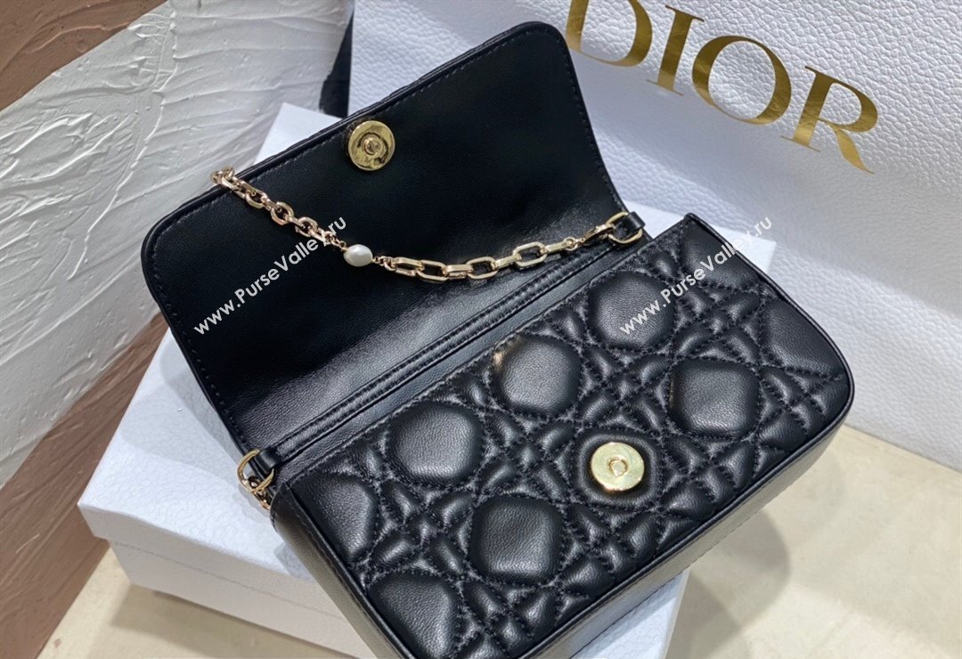 Lady Dior Phone Pouch Bag in Cannage Lambskin Black with Removable jewel chain 2024 (XXG-23122016)