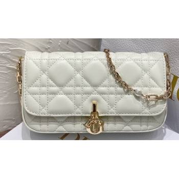Lady Dior Phone Pouch Bag in Cannage Lambskin White with Removable jewel chain 2024 (XXG-23122017)
