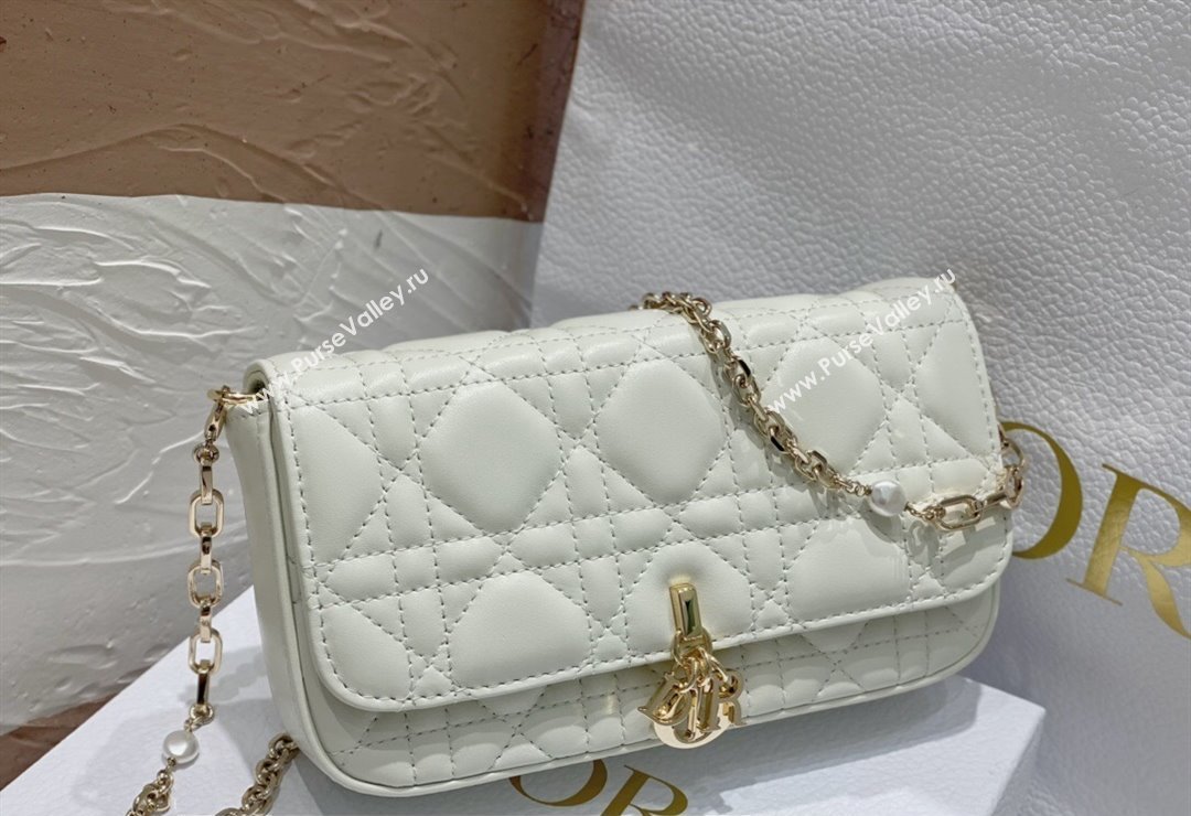 Lady Dior Phone Pouch Bag in Cannage Lambskin White with Removable jewel chain 2024 (XXG-23122017)