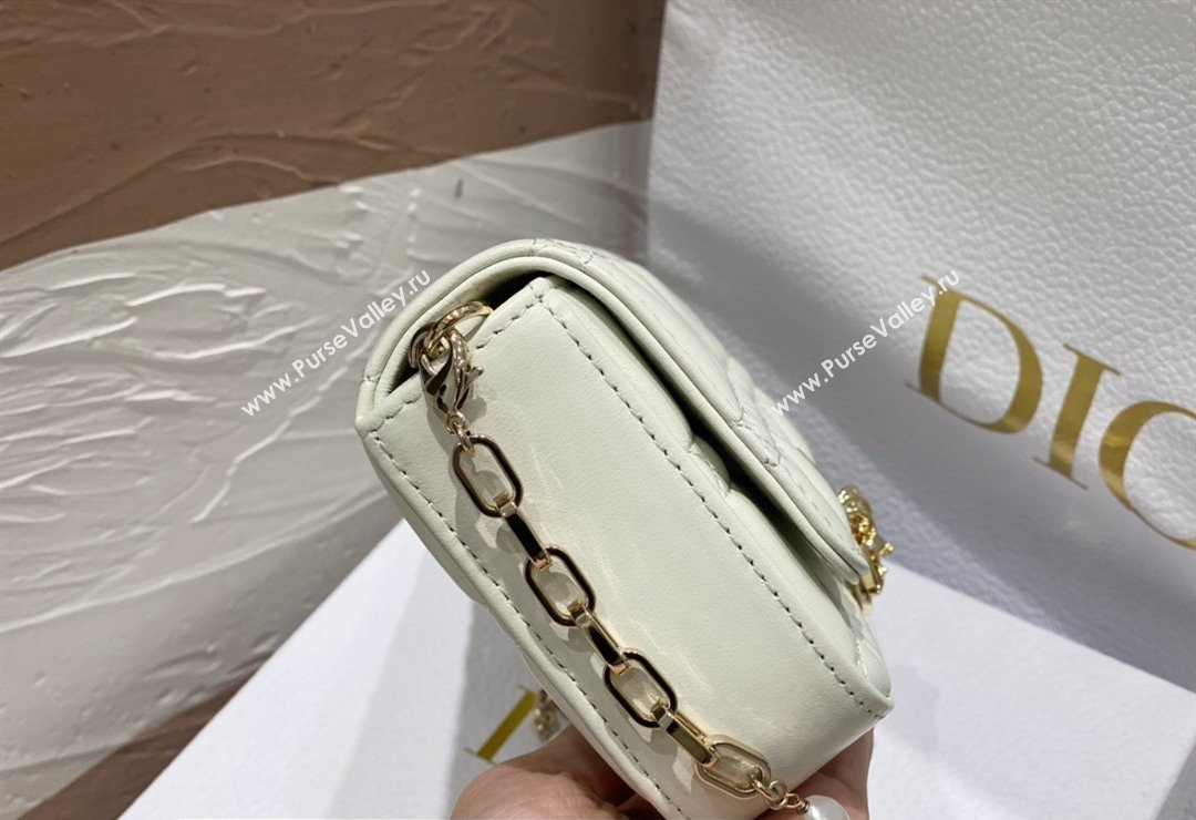 Lady Dior Phone Pouch Bag in Cannage Lambskin White with Removable jewel chain 2024 (XXG-23122017)