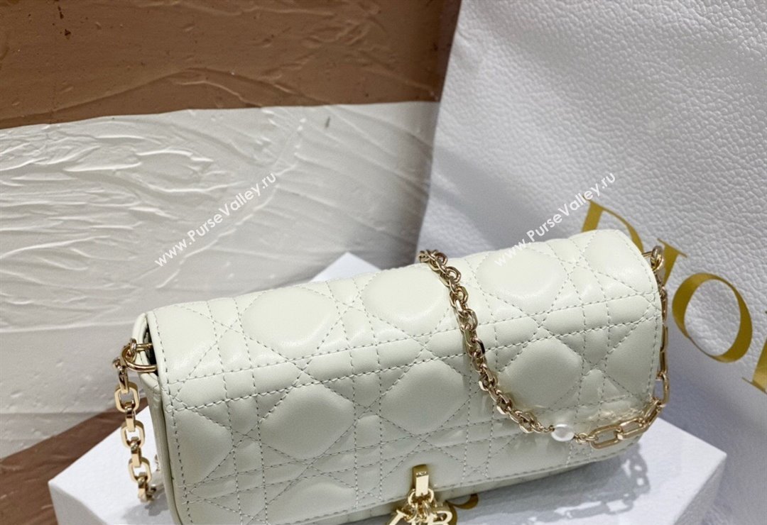 Lady Dior Phone Pouch Bag in Cannage Lambskin White with Removable jewel chain 2024 (XXG-23122017)