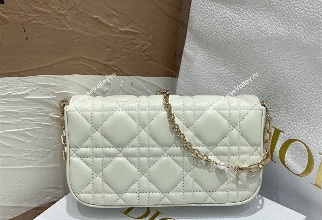 Lady Dior Phone Pouch Bag in Cannage Lambskin White with Removable jewel chain 2024 (XXG-23122017)