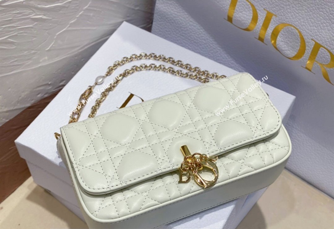 Lady Dior Phone Pouch Bag in Cannage Lambskin White with Removable jewel chain 2024 (XXG-23122017)