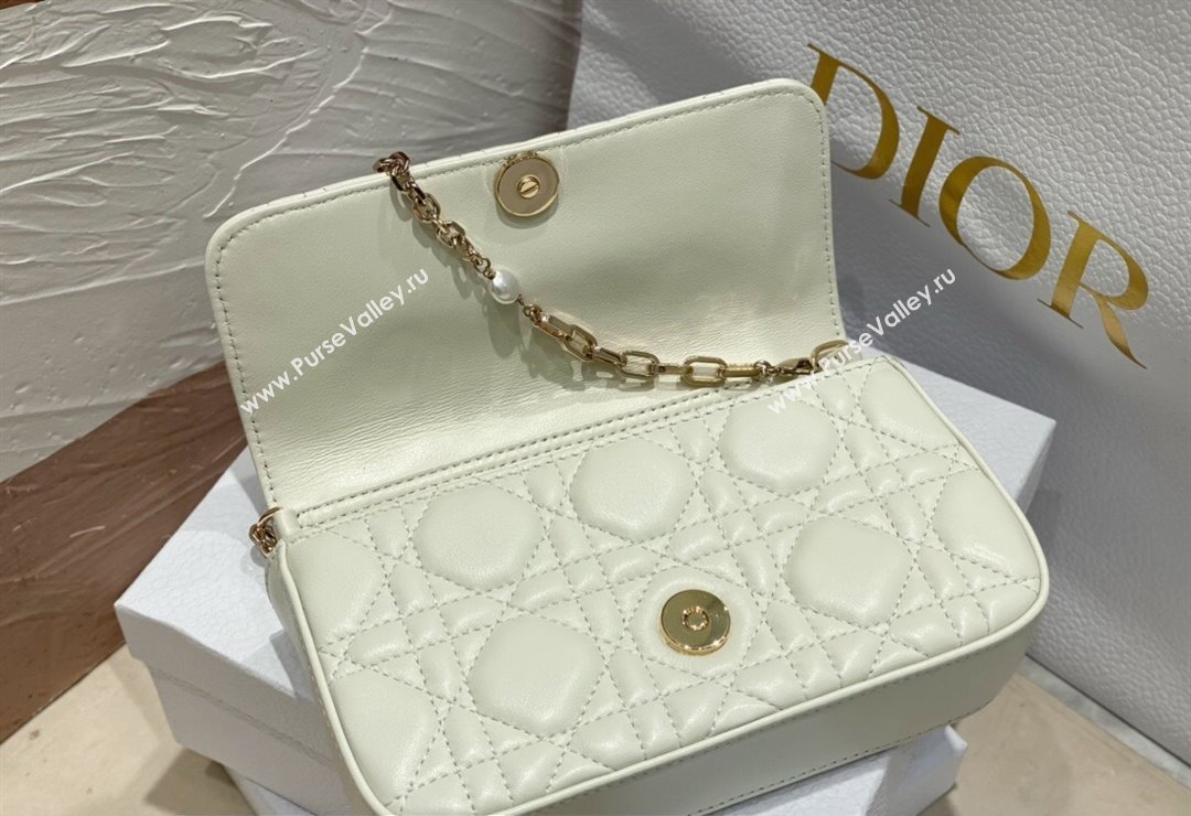 Lady Dior Phone Pouch Bag in Cannage Lambskin White with Removable jewel chain 2024 (XXG-23122017)
