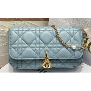 Lady Dior Phone Pouch Bag in Cannage Lambskin Cloud Blue with Removable jewel chain 2024 (XXG-23122020)