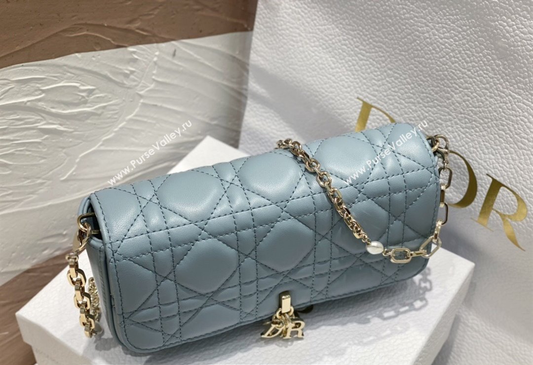 Lady Dior Phone Pouch Bag in Cannage Lambskin Cloud Blue with Removable jewel chain 2024 (XXG-23122020)