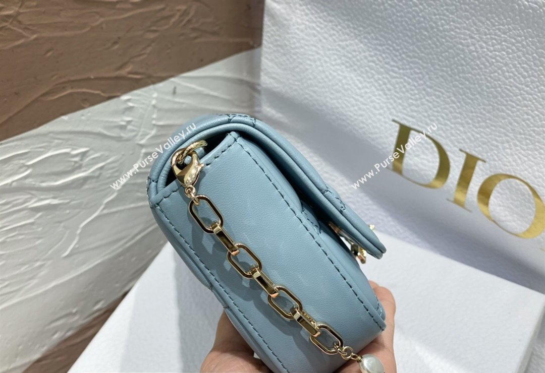 Lady Dior Phone Pouch Bag in Cannage Lambskin Cloud Blue with Removable jewel chain 2024 (XXG-23122020)