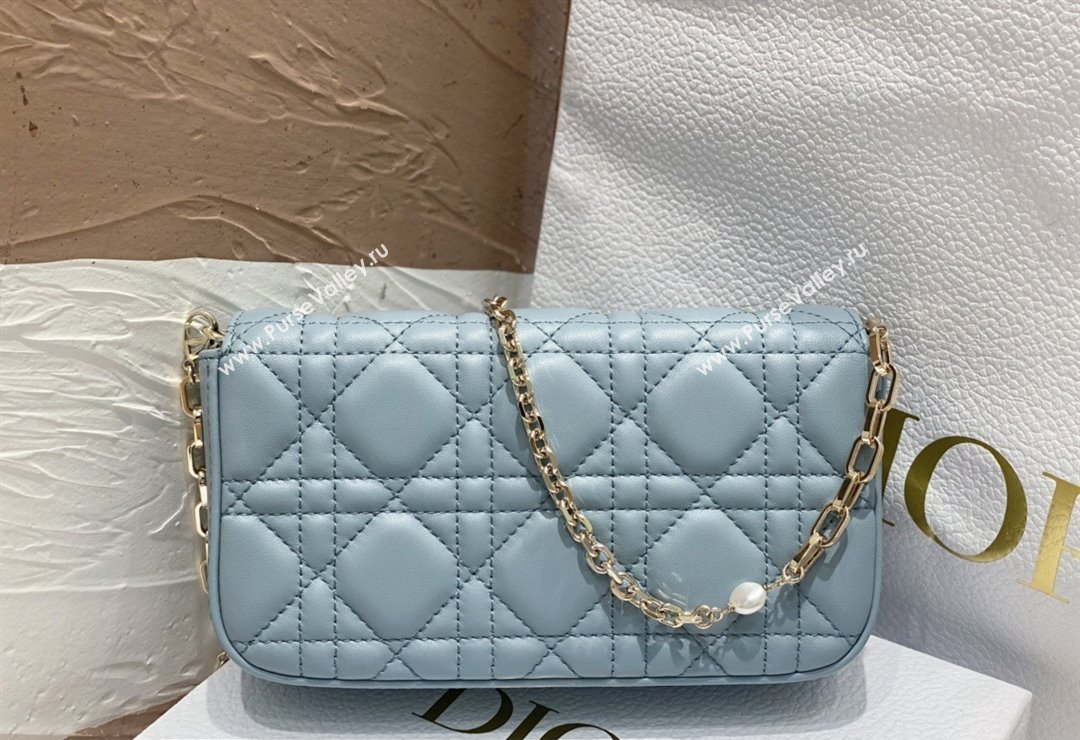 Lady Dior Phone Pouch Bag in Cannage Lambskin Cloud Blue with Removable jewel chain 2024 (XXG-23122020)