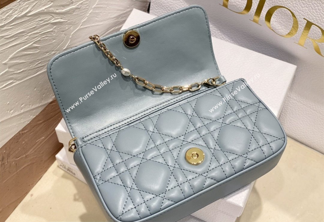 Lady Dior Phone Pouch Bag in Cannage Lambskin Cloud Blue with Removable jewel chain 2024 (XXG-23122020)