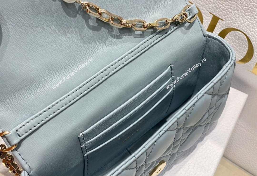 Lady Dior Phone Pouch Bag in Cannage Lambskin Cloud Blue with Removable jewel chain 2024 (XXG-23122020)
